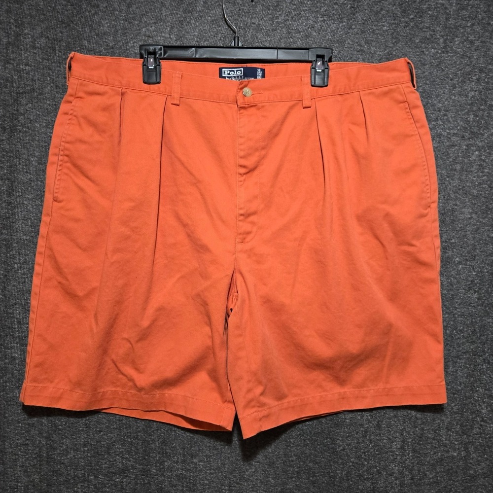 Vintage Polo Ralph Lauren Tyler Shorts Mens 42 Orange 100% Cotton Pleated Y2K